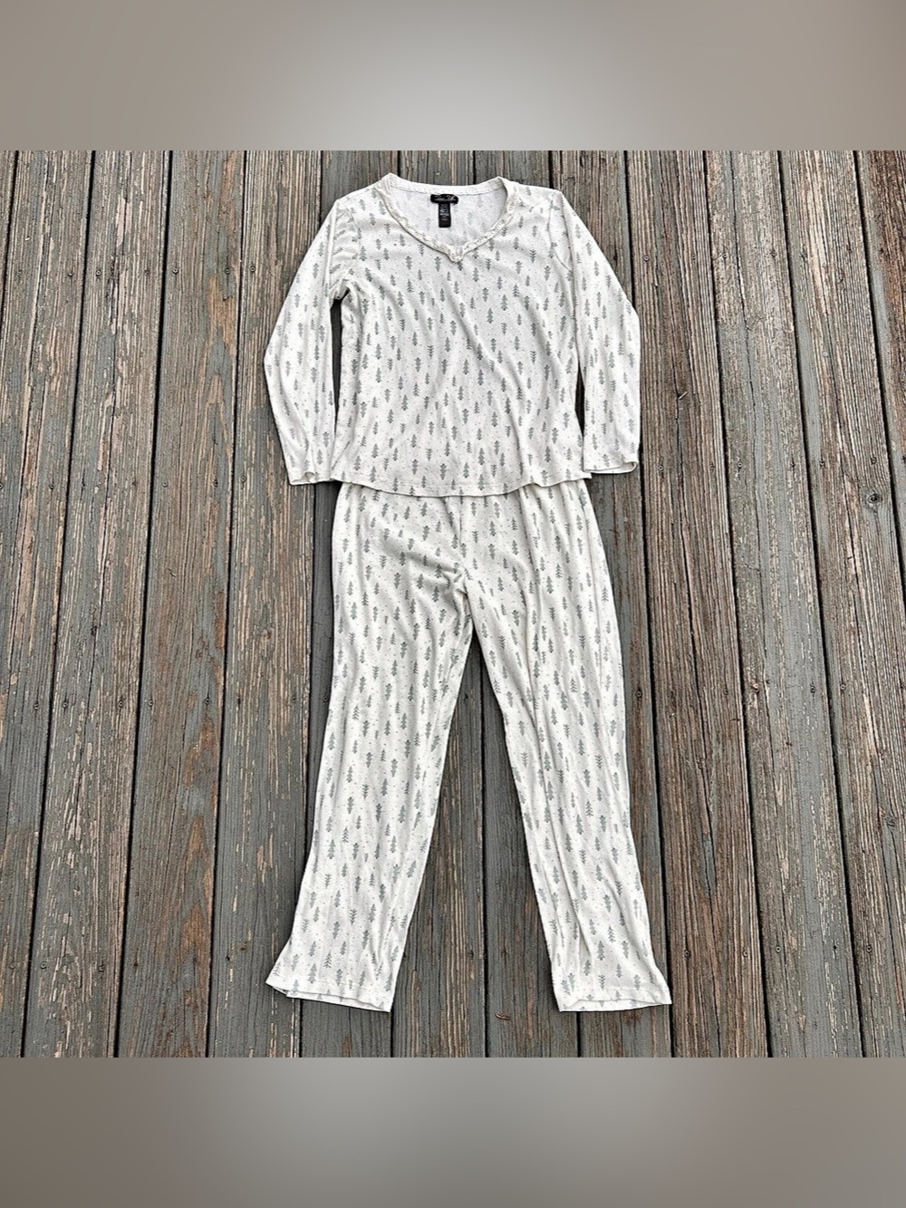 Rene Rofe Cozy Green Pine Tree Waffle Knit Pajama Set Large